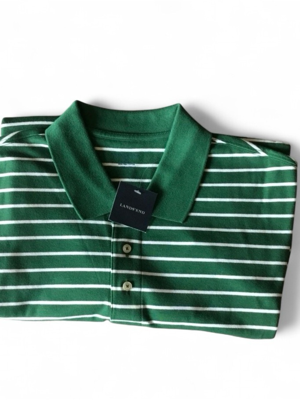 Lands' End Men’s XL Pima Cotton Polo Shirt Green White Striped Golf Polo NWT - Picture 7 of 7